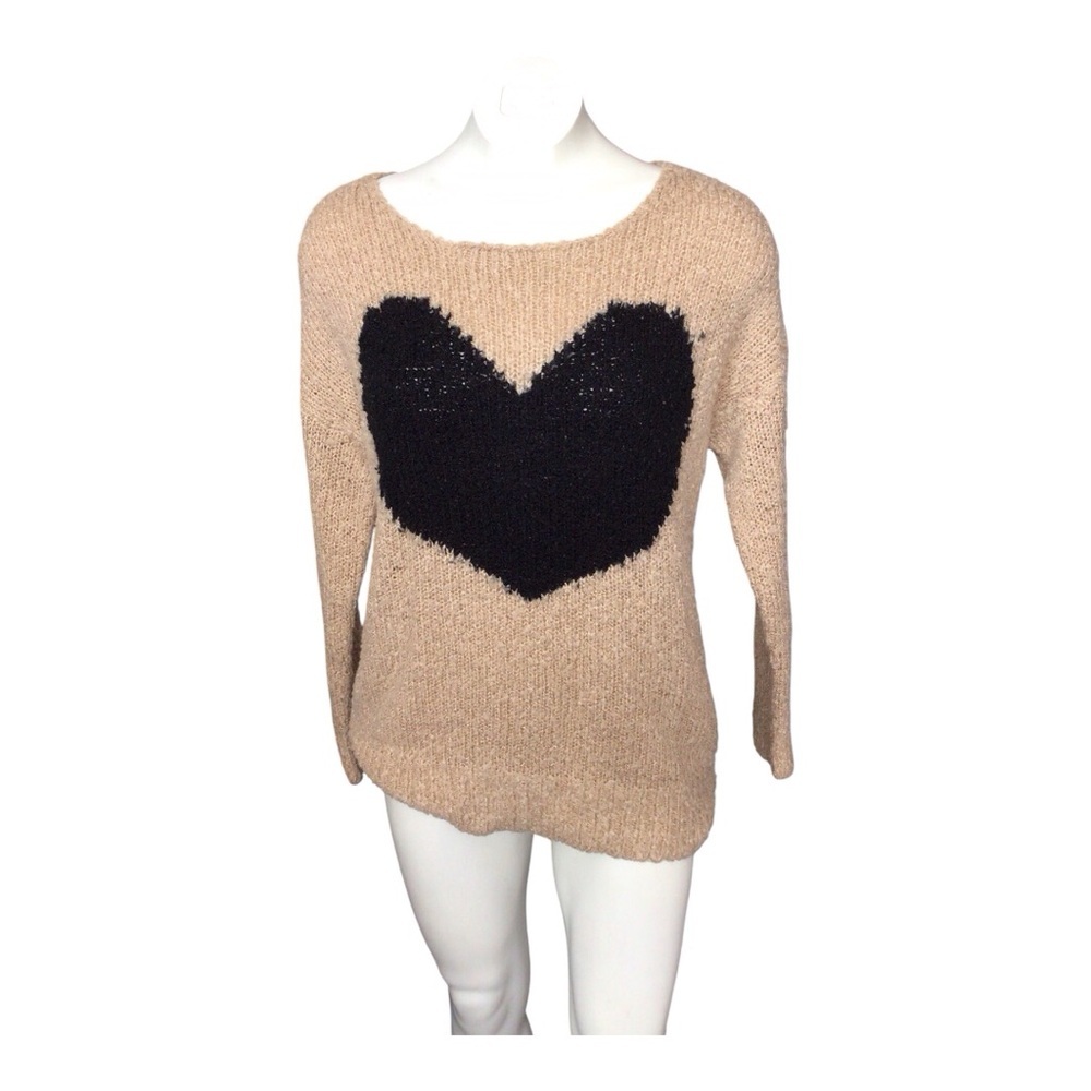 Debut Tan Sweater with Black Heart Accent size m